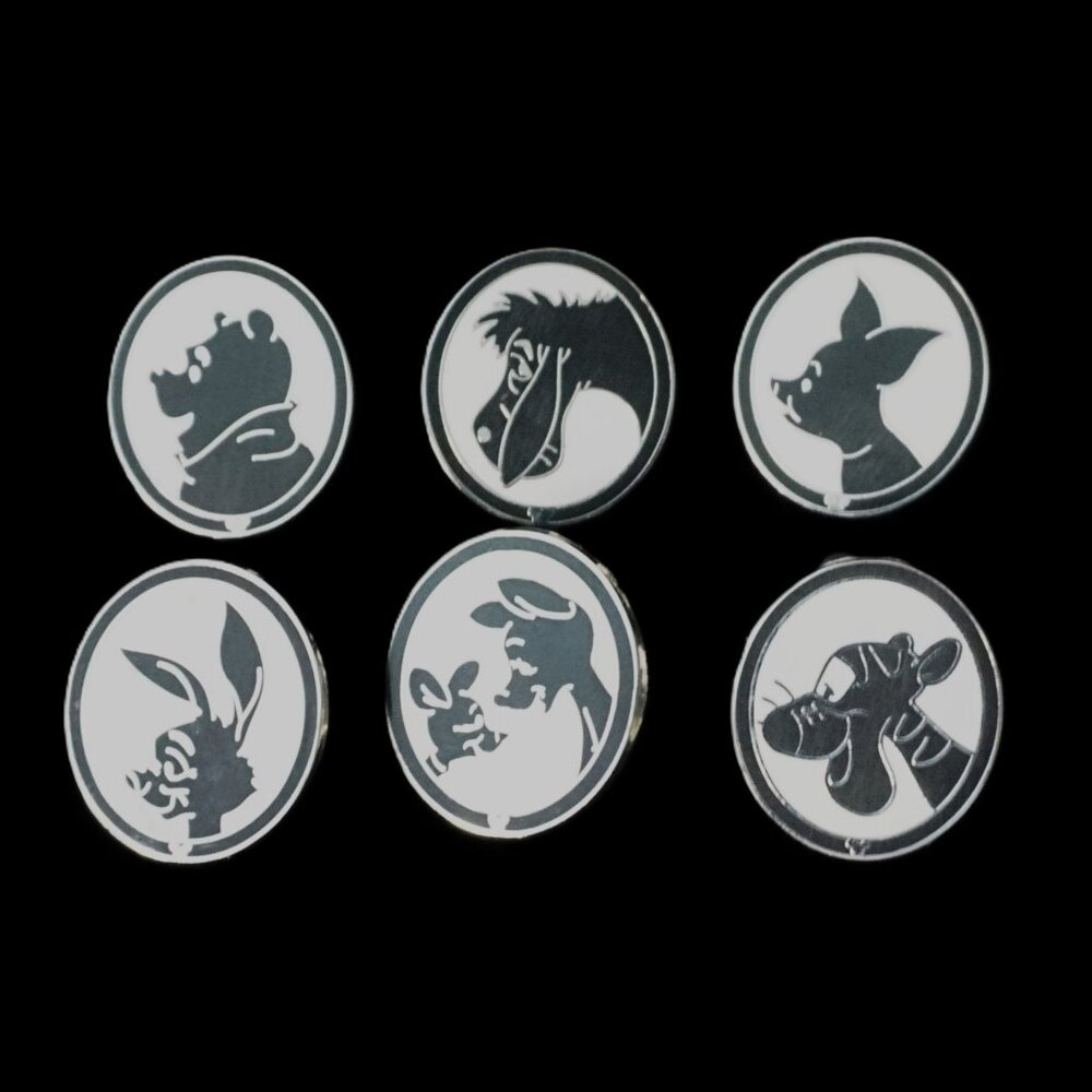 Disney Pin Trading 6 Pin Lot Featuring Winnie the Pooh Character Silhouettes 166